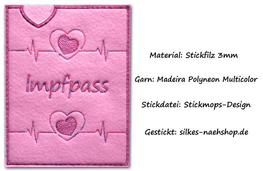 ITH Stickdatei Impfpass mit 3mm Stickfilz