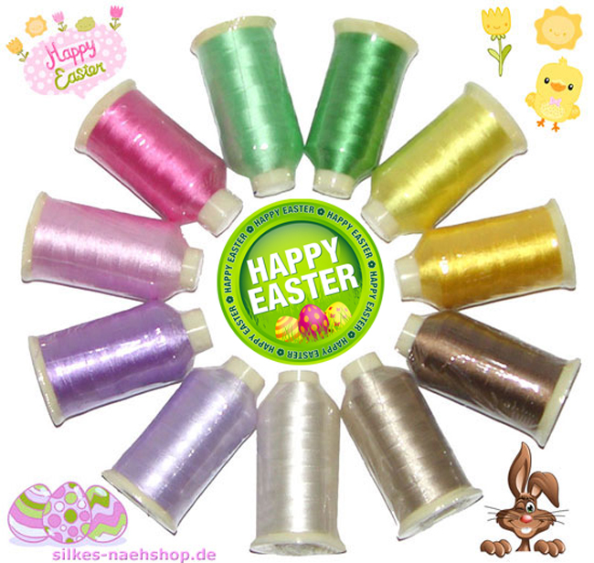 Maschinenstickgarn-Set Happy Easter pastell Produktfoto Maschinenstickgarn-Sortiment