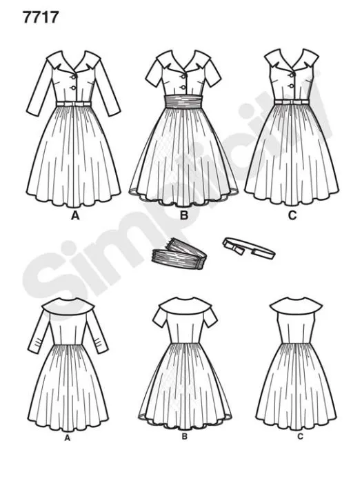 7717 Simplicity Retro Schnittmuster 50er Jahre Kleider