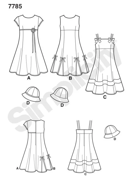7785 Simplicity Schnittmuster Mädchenkleid mit Hut
