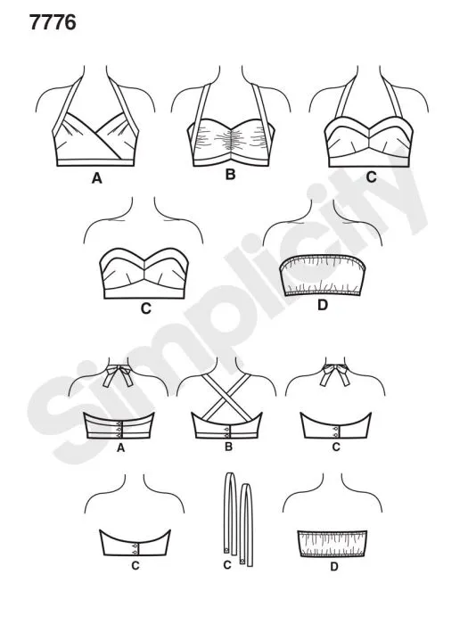 7776 Simplicity Schnittmuster 50er Jahre Bustier-Tops