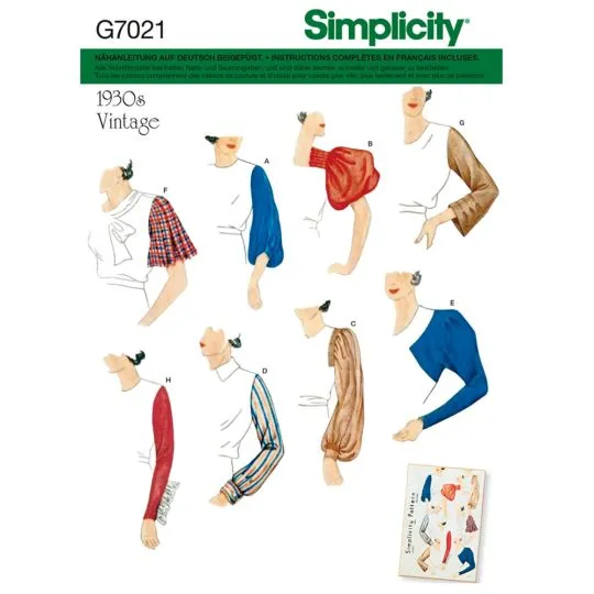 7021 Simplicity Schnittmuster 30er Jahre Retro-Ärmel