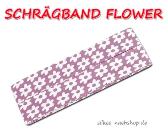 Schrägband Flower mauve weiß