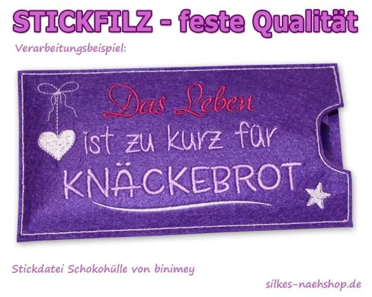 Stickfilz waschbar fest 1mm - violett - 20cmx110cm