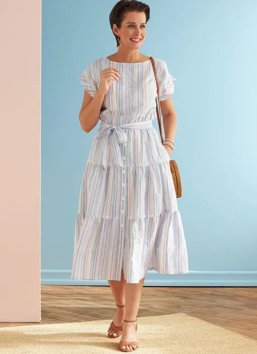 B6722 Butterick Schnittmuster Kleid mit Volant