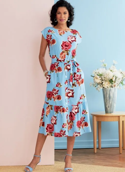 B6722 Butterick Schnittmuster Kleid mit Volant