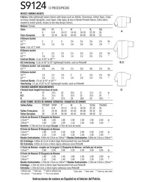 9124 Simplicity Schnittmuster Kimono Jacke