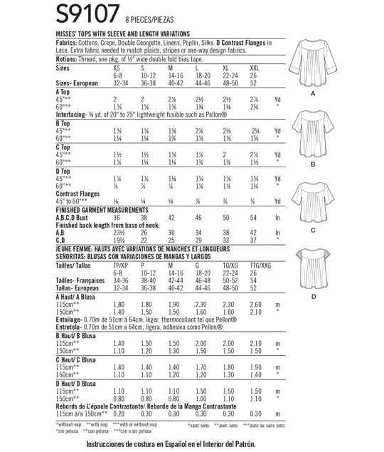 9107 Simplicity Schnittmuster Blusenshirts