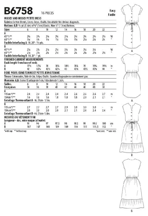 B6758 Butterick Schnittmuster Kleid mit Knopfleiste
