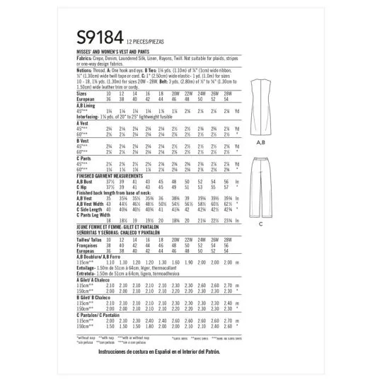 9184 Simplicity Schnittmuster Longweste mit Hose