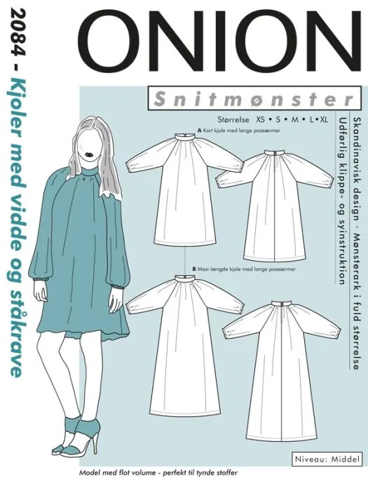 2084 ONION Schnittmuster Raglankleid mit Stehkragen XS-XL
