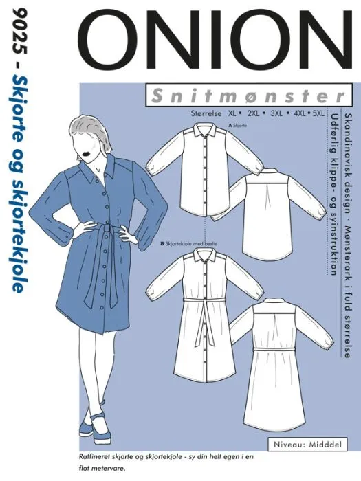 9025 ONION PLUS Schnittmuster Hemdbluse Kleid XL-5XL
