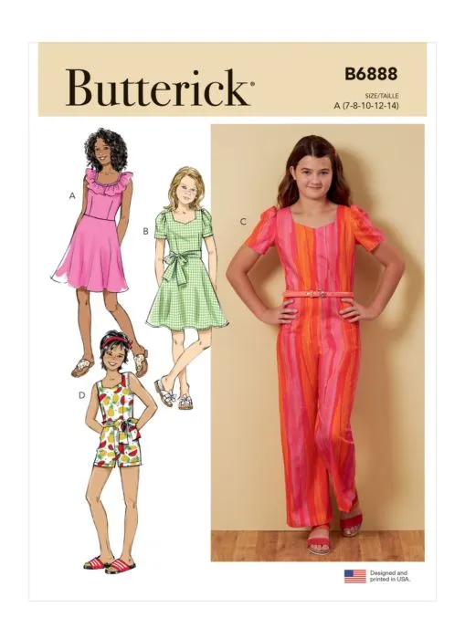 B6888 Butterick Schnittmuster Mädchen Jumpsuit Kleid