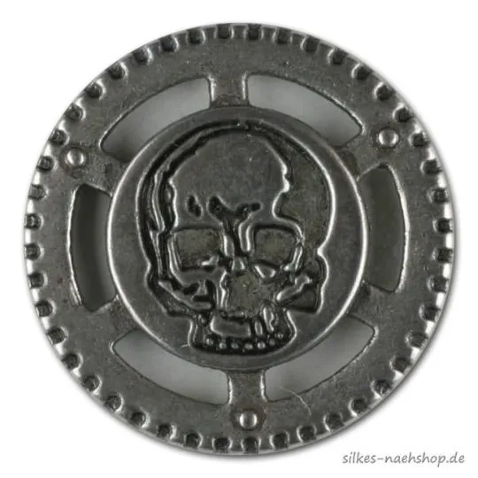 Metallknopf STEAMPUNK Totenkopf 23mm altsilber