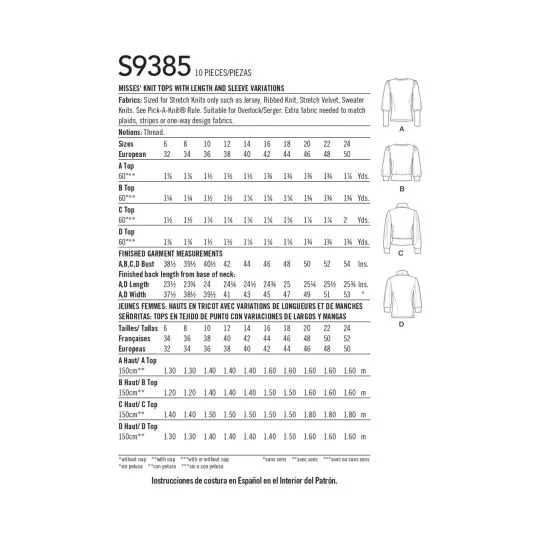 9385 Simplicity Schnittmuster Sweater Shirt