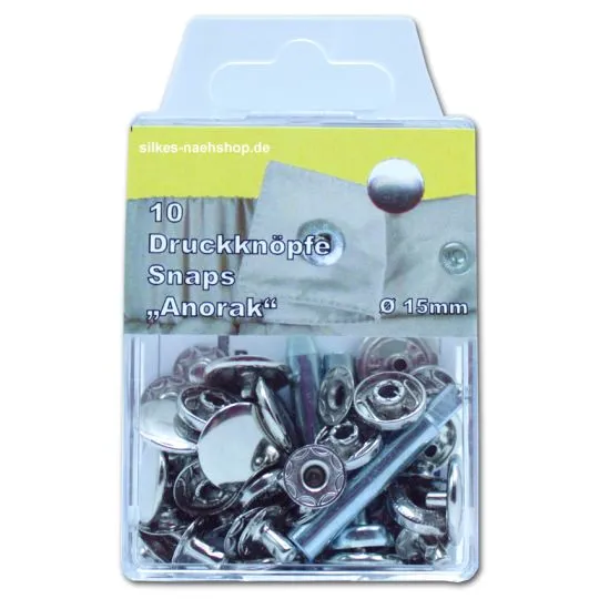 Druckknöpfe Anorak 15mm silber 10 Stück