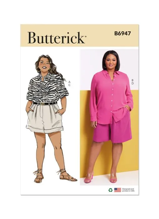 B6947 Butterick Schnittmuster Hemdbluse Shorts