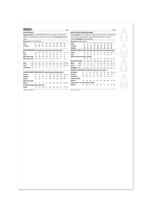 B6961 Butterick Schnittmuster Jerseyshirt EASY!