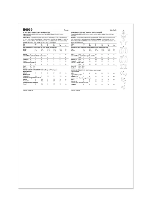 B6969 Butterick Schnittmuster Baby-Winterausstattung