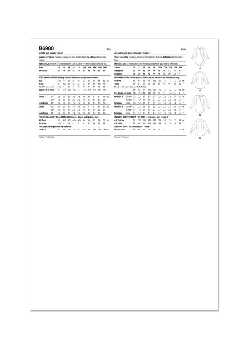 B6980 Butterick Schnittmuster Bluse