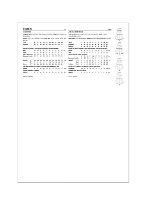 B6999 Butterick Schnittmuster Stufenrock in Maxilänge