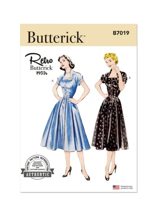 B7019 Butterick Retro Schnittmuster 50er-Jahre Kleid