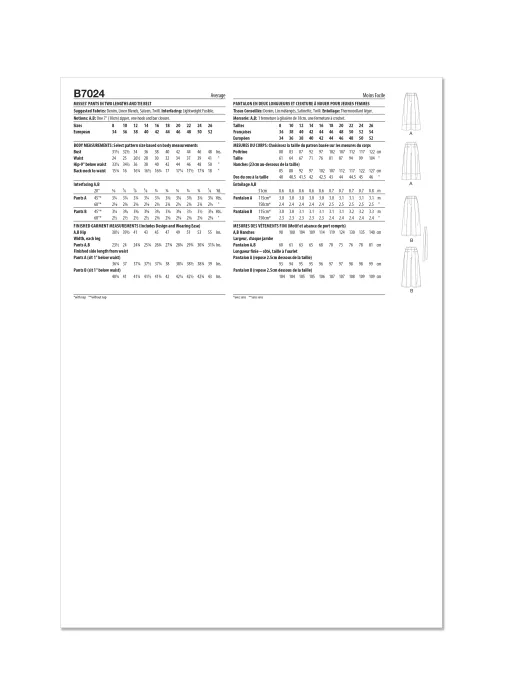 B7024 Butterick Schnittmuster Hose