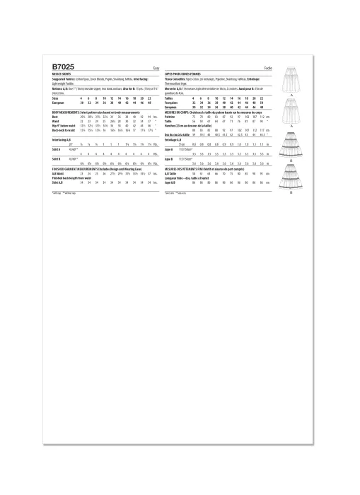 B7025 Butterick Schnittmuster Stufenrock