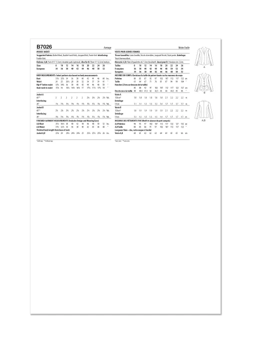 B7026 Butterick Schnittmuster Designer-Blazer