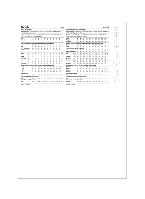 B7027 Butterick Schnittmuster Weste Hose