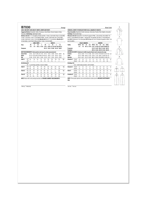 B7030 Butterick Schnittmuster Family Pyjamas XS-XL