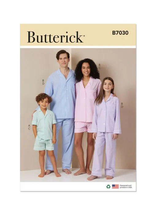 B7030 Butterick Schnittmuster Family Pyjamas XS-XL