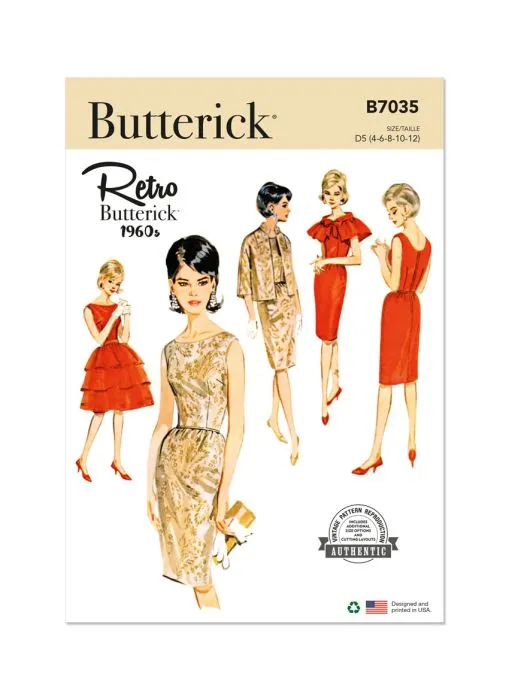 B7035 Butterick Schnittmuster Retrokleid 60er Jahre