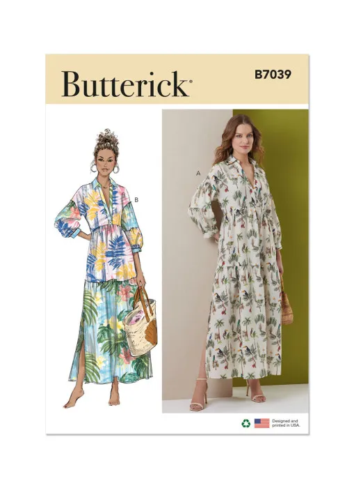 B7039 Butterick Schnittmuster Kleid in Maxilänge