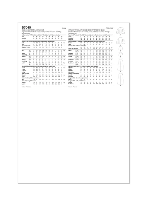 B7045 Butterick Schnittmuster Bluse Hose Shorts