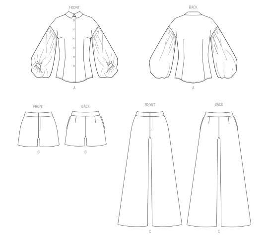 B7045 Butterick Schnittmuster Bluse Hose Shorts