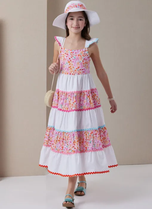 B7051 Butterick Schnittmuster Kinderkleid mit Hut