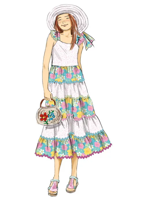 B7051 Butterick Schnittmuster Kinderkleid mit Hut