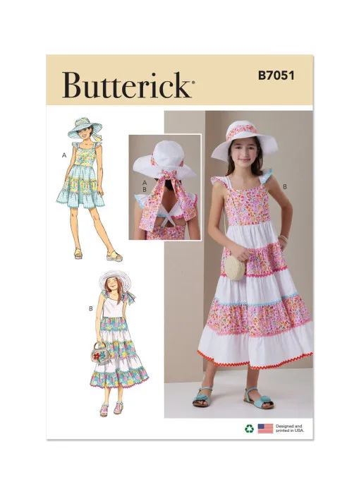 B7051 Butterick Schnittmuster Kinderkleid mit Hut