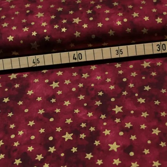 50cm Baumwollstoff BATIK STARS & DOTS rot-gold