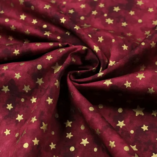 50cm Baumwollstoff BATIK STARS & DOTS rot-gold