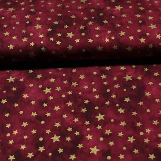 50cm Baumwollstoff BATIK STARS & DOTS rot-gold