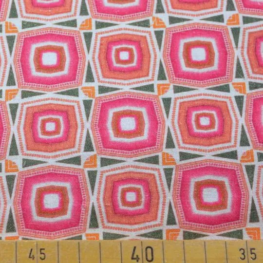 50cm Baumwoll-Leinenstoff Retro-Look Oktagon