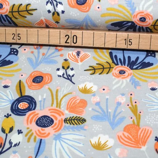 50cm Jerseystoff Flower by Poppy Fabrics hellgrau