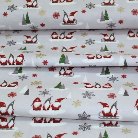 50cm Baumwollstoff Weihnachtswichtel hellgrau