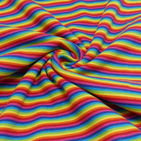 50cm Bündchenstoff mit Regenbogenstreifen