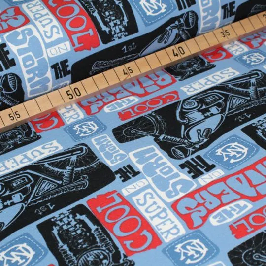 50cm French Terry COOL RIDERS jeansblau