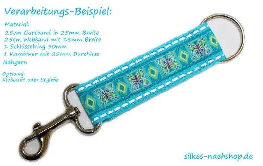 Gurtband mit Reflektorstreifen 25mm türkis 5m Rolle