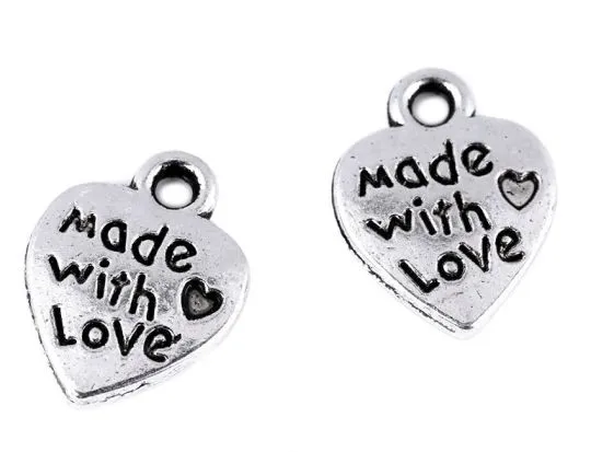 Made with Love Herzanhänger silberfarben 10er-Pack