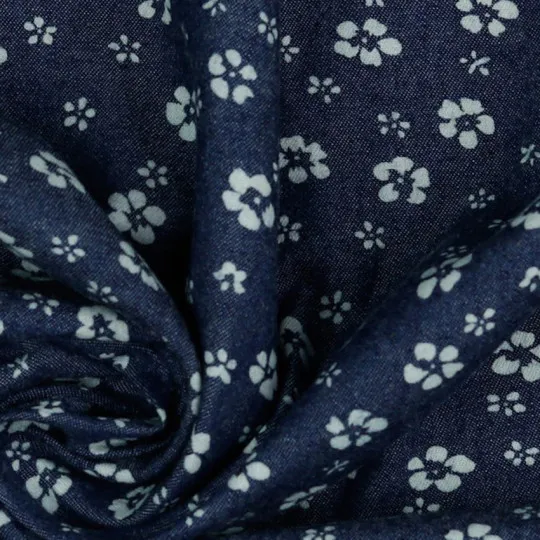 Rest: 2,50m Jeansstoff Flowers dunkelblau geblümt